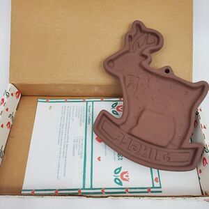 Hartstone Pottery Stoneware Cookie Mold Scandinavian Reindeer Jingle Vintage 90s